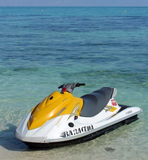 white and yellow personal watercraft